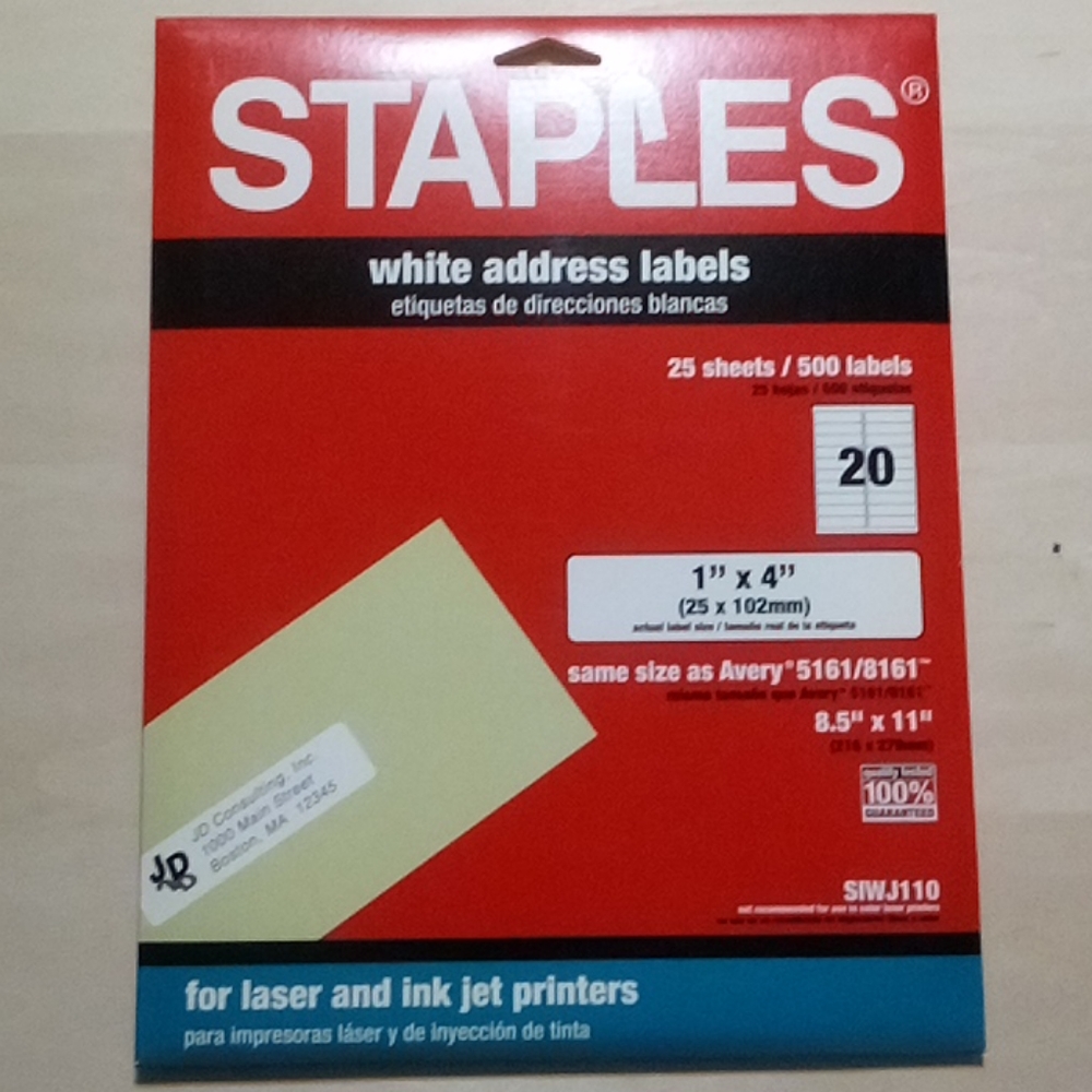 2/$20 Address Labels 1"x4" 500 White